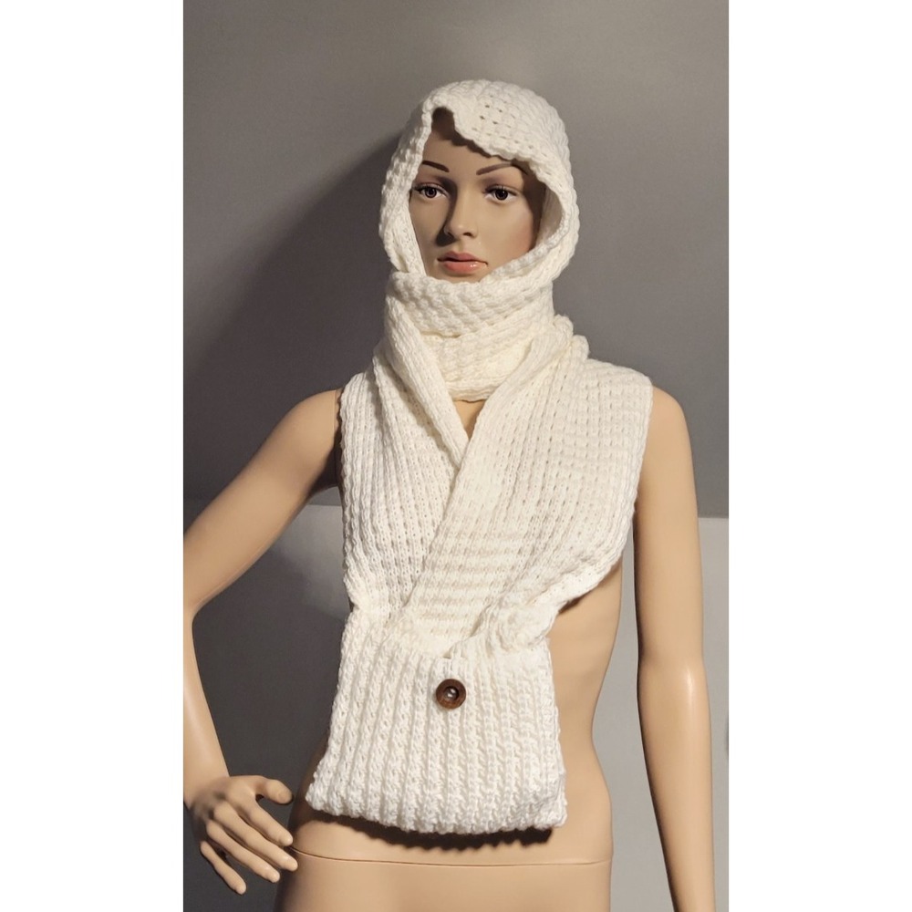 Solid Color Women Premium Winter Head Scarf with Hand Warmers Twist Cable Knit